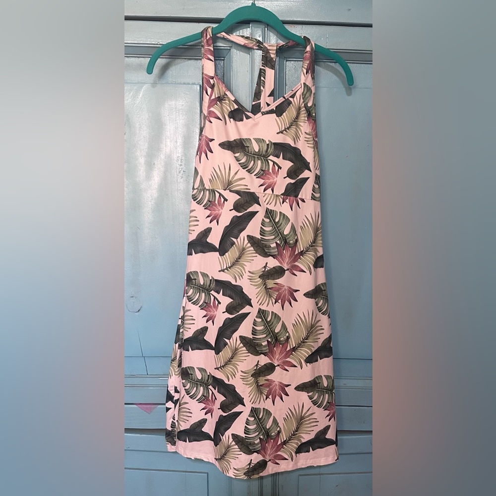 Kyodan Pink Tropical Leaf Print Active Dress